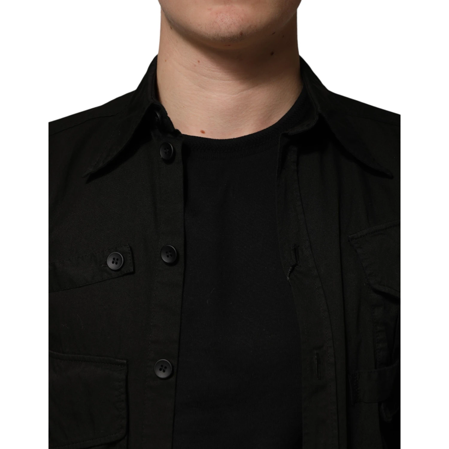 Black Cotton Collared Men Button Down Shirt