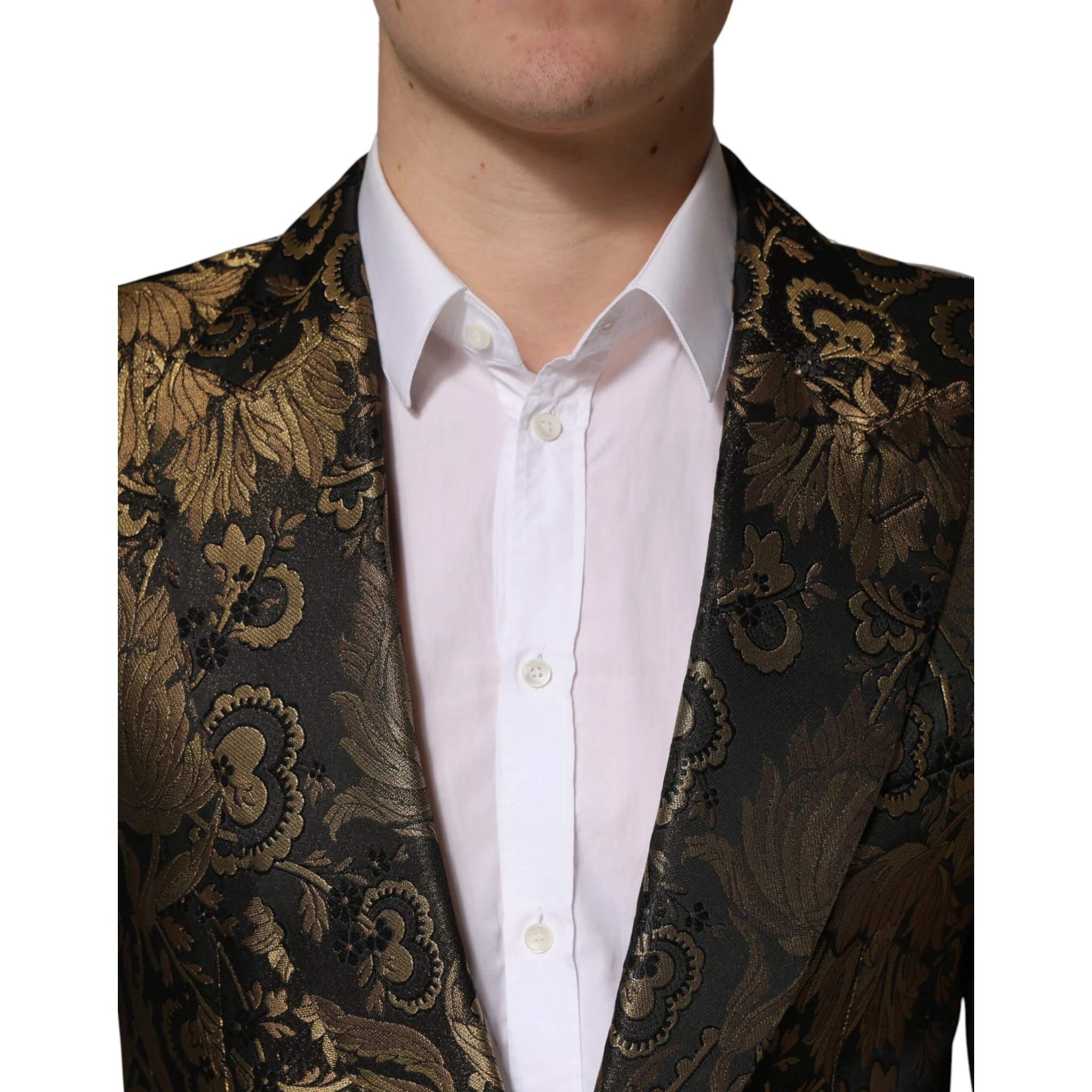 Black Gold Jacquard Single Breasted 2PC Suit