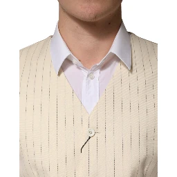 Beige Stripes Wool Dress Men Waistcoat Vest