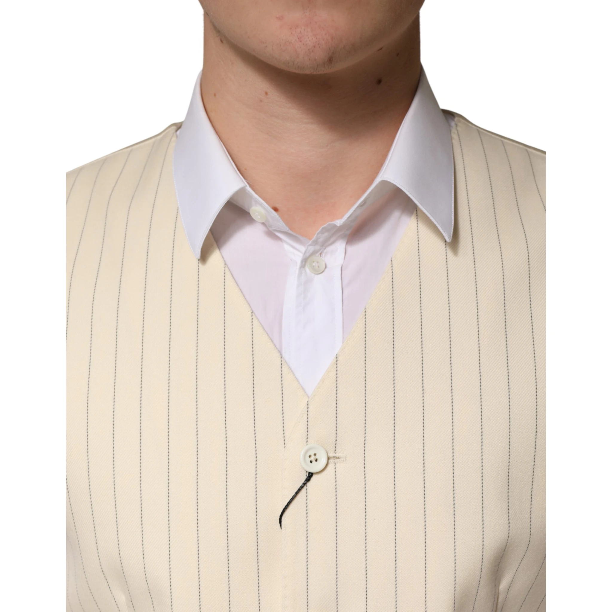 Beige Stripes Wool Dress Men Waistcoat Vest