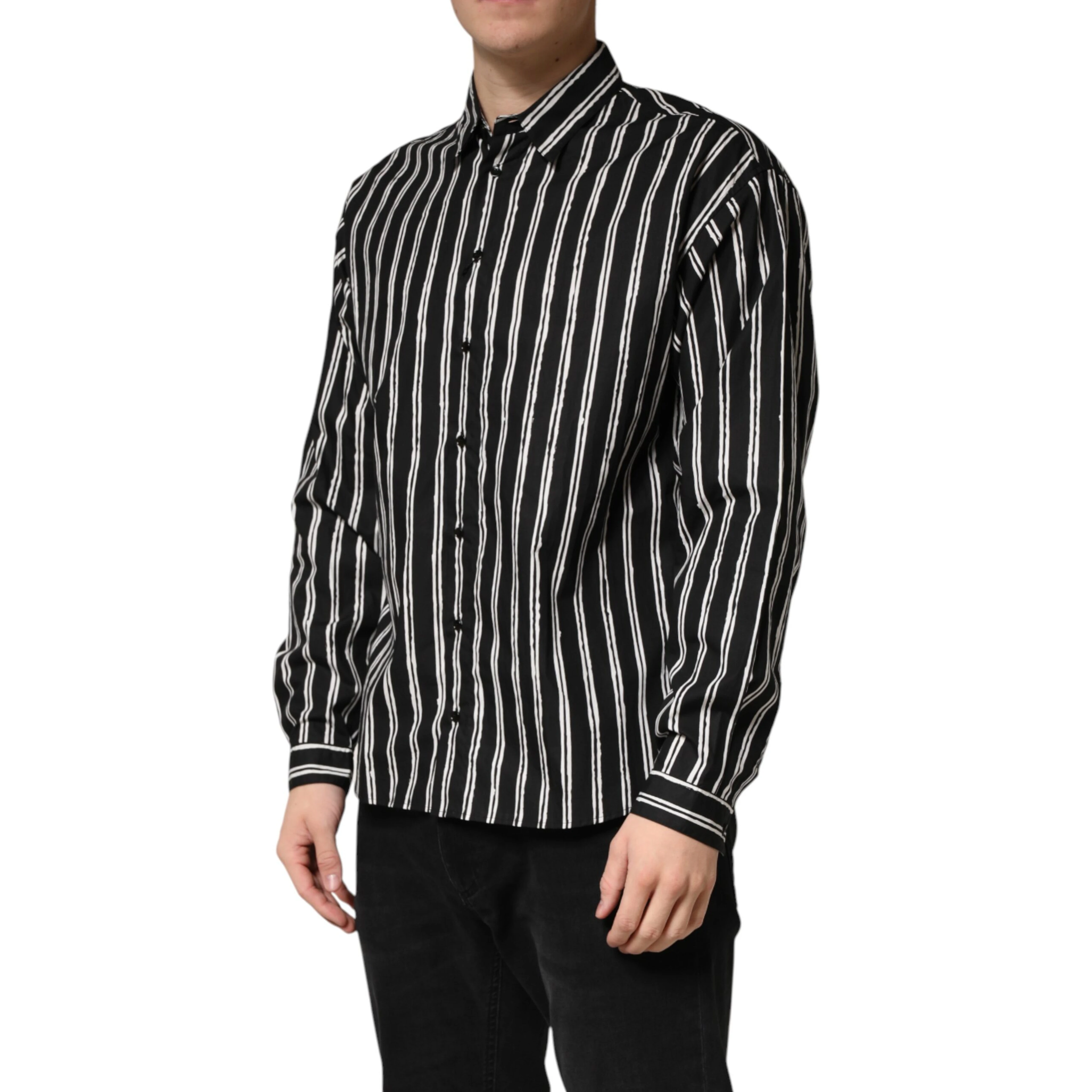 Black Stripes Cotton Men Formal Dress Shirt