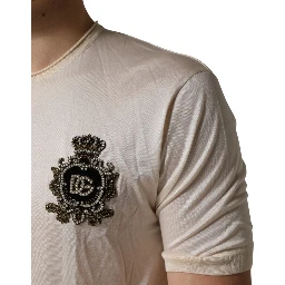 Off White Silk Logo Patch Men Henley T-shirt