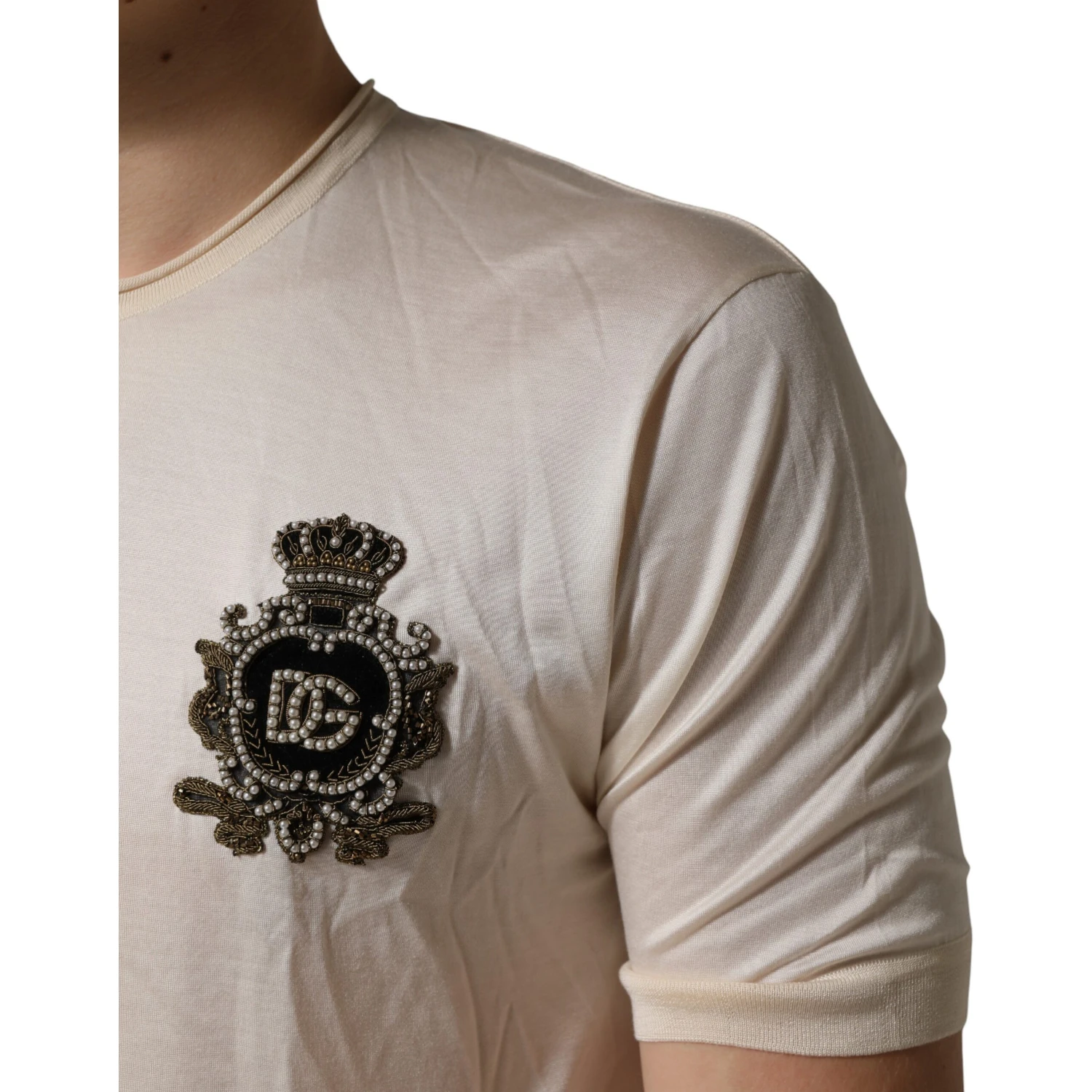 Off White Silk Logo Patch Men Henley T-shirt