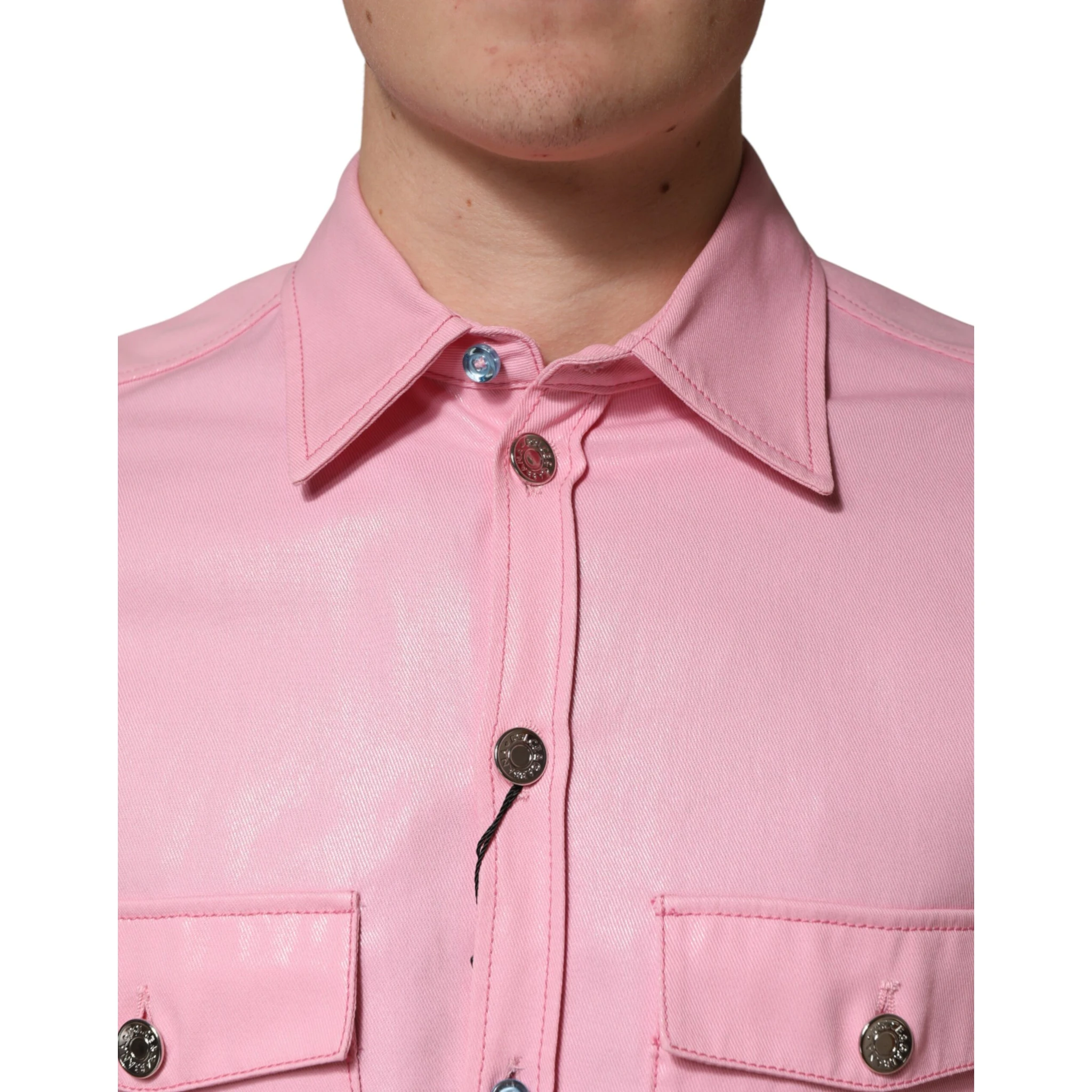Pink Cotton Collared Men Button Down Shirt