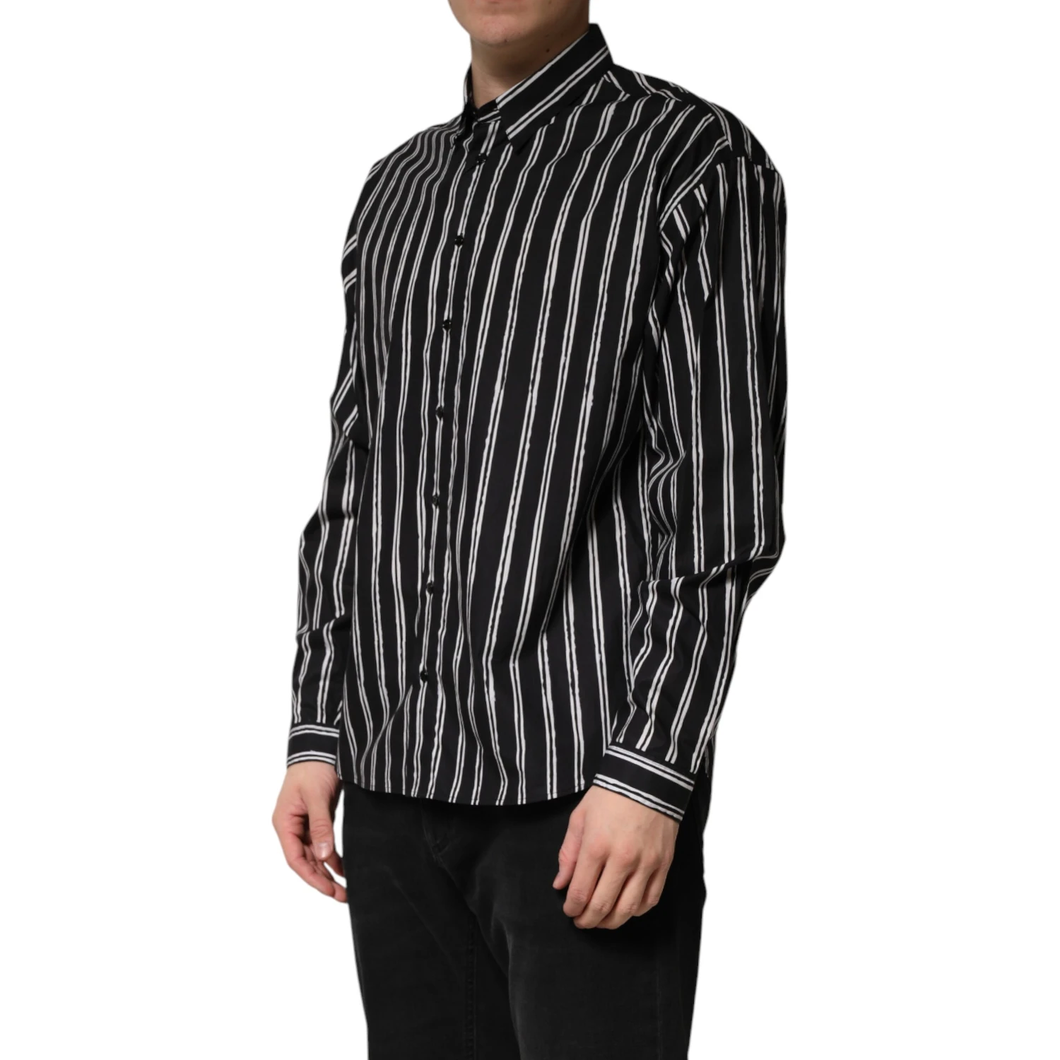 Black Stripes Cotton Men Formal Dress Shirt