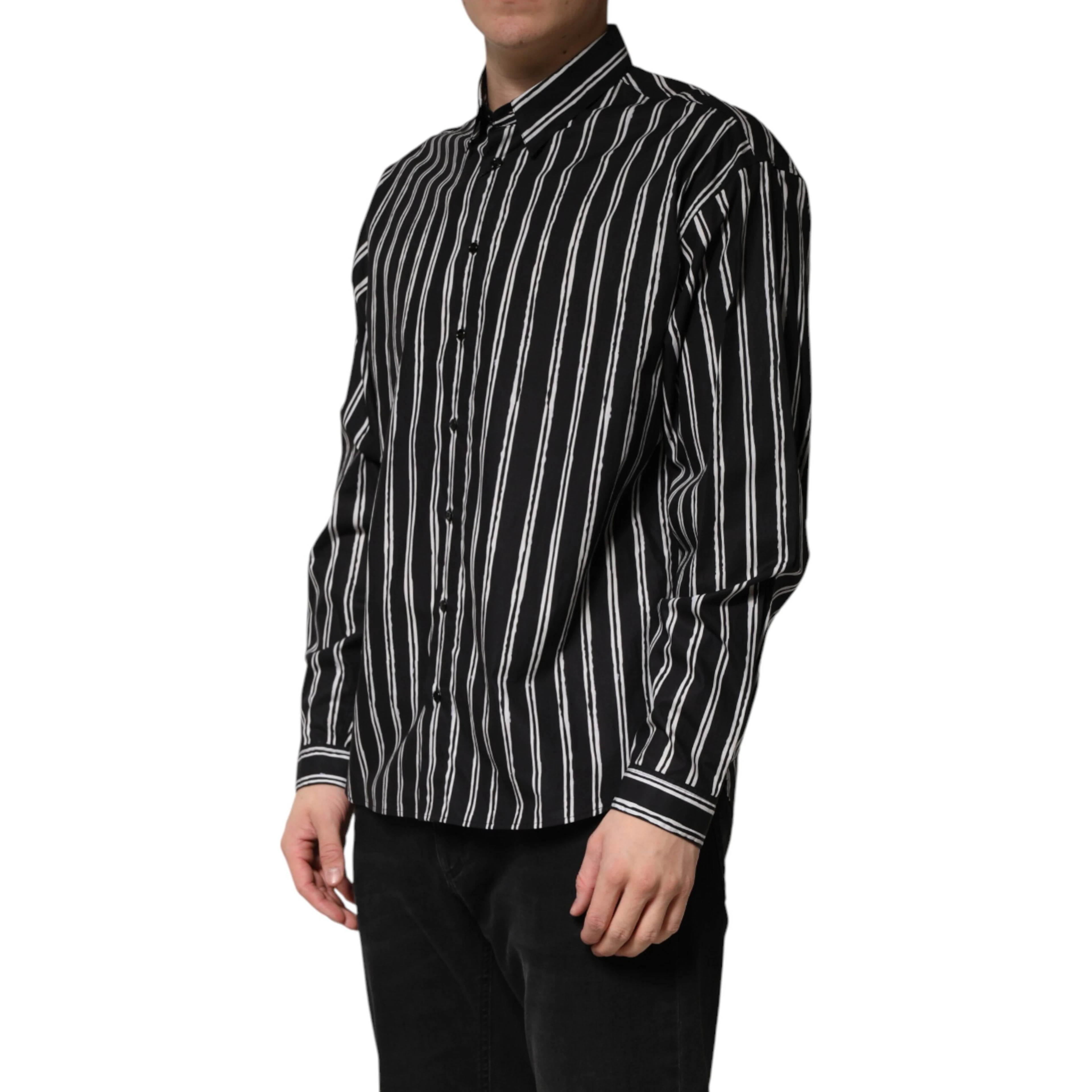 Black Stripes Cotton Men Formal Dress Shirt