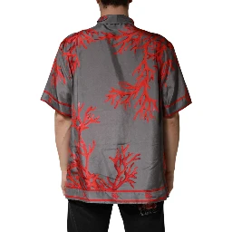 Gray Red Corals Short Sleeves Casual Shirt