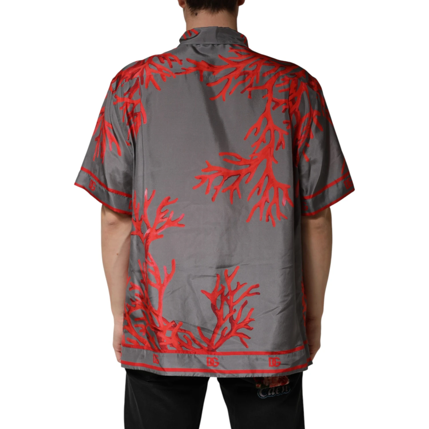 Gray Red Corals Short Sleeves Casual Shirt