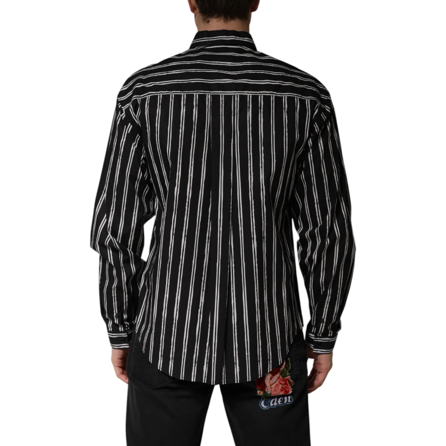 Black Stripes Cotton Men Formal Dress Shirt