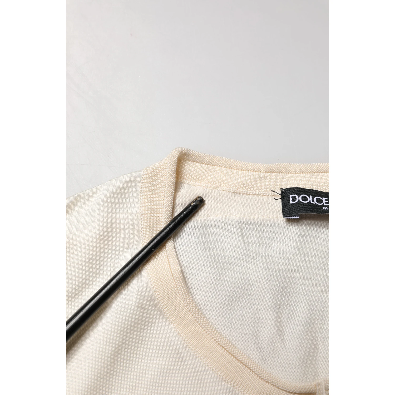 Off White Silk Logo Patch Men Henley T-shirt