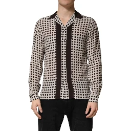 White Black Polka Dot Silk Men Casual Shirt