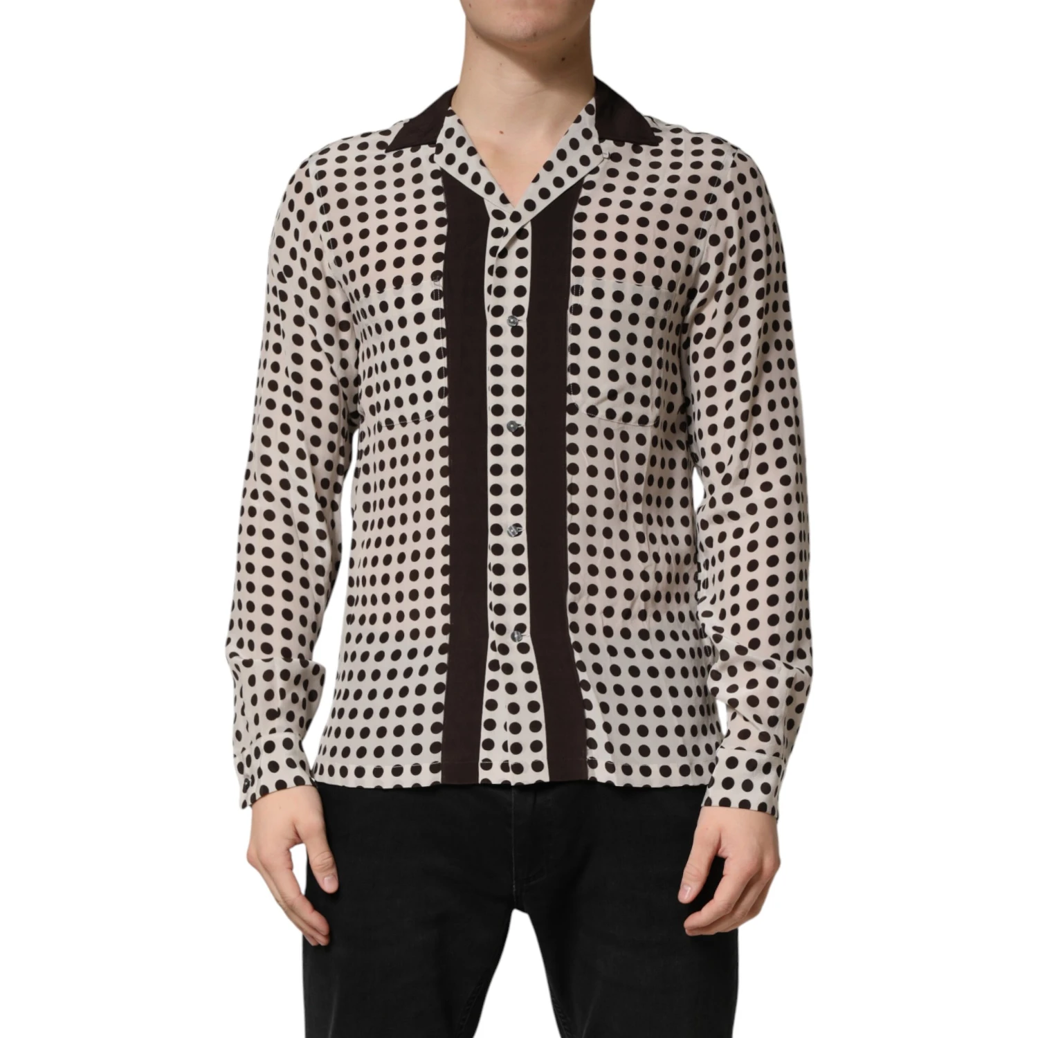 White Black Polka Dot Silk Men Casual Shirt