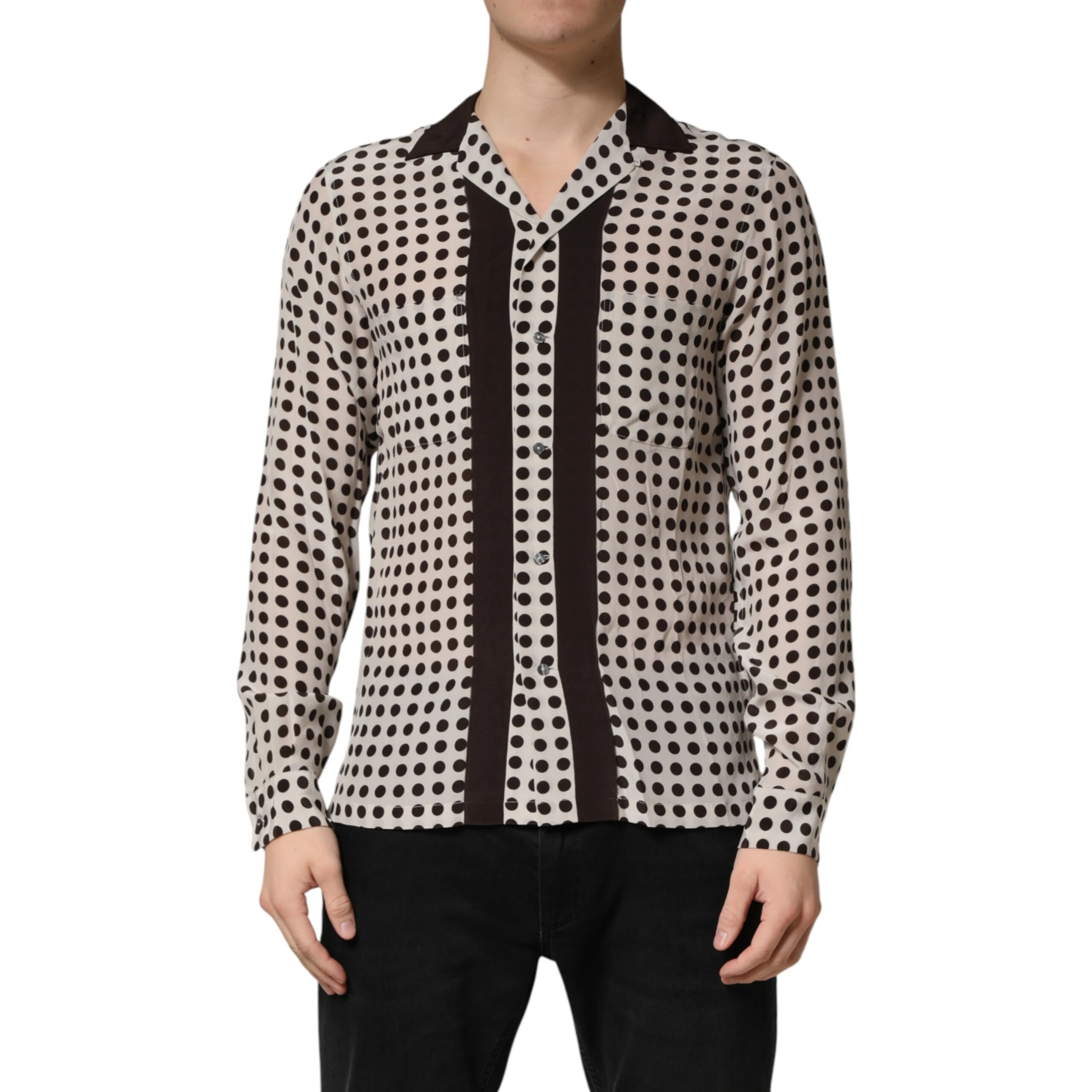 White Black Polka Dot Silk Men Casual Shirt
