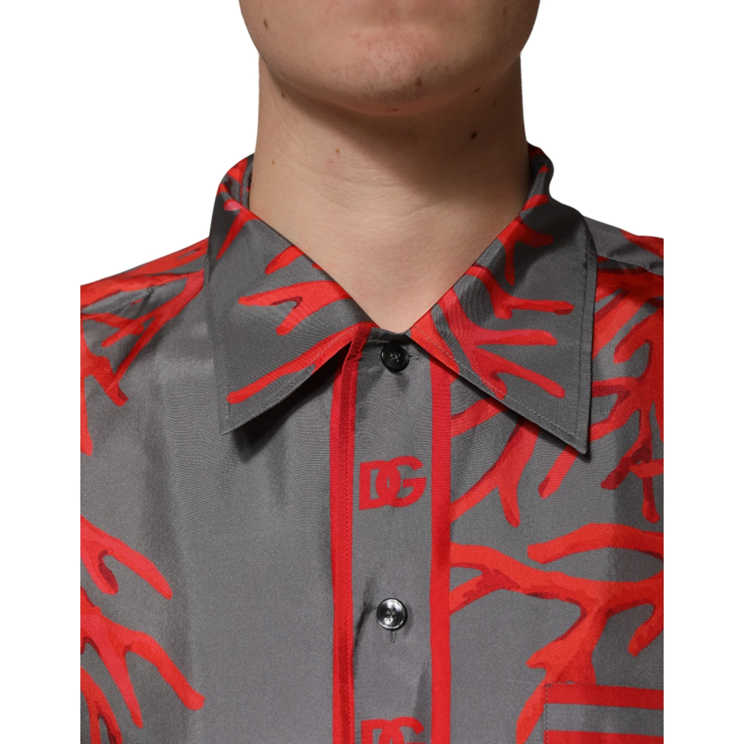 Gray Red Corals Short Sleeves Casual Shirt