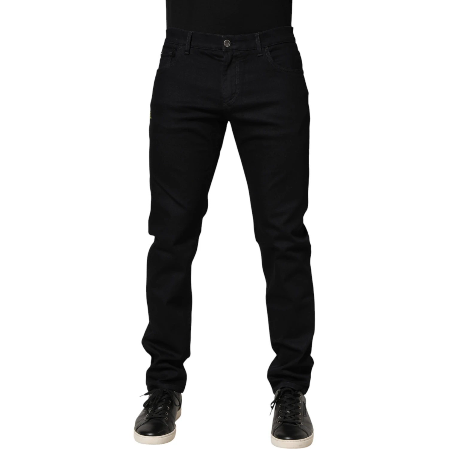 Black Floral Cotton Skinny Men Denim Jeans