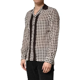 White Black Polka Dot Silk Men Casual Shirt