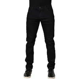 Black Floral Cotton Skinny Men Denim Jeans