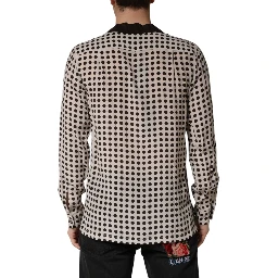 White Black Polka Dot Silk Men Casual Shirt