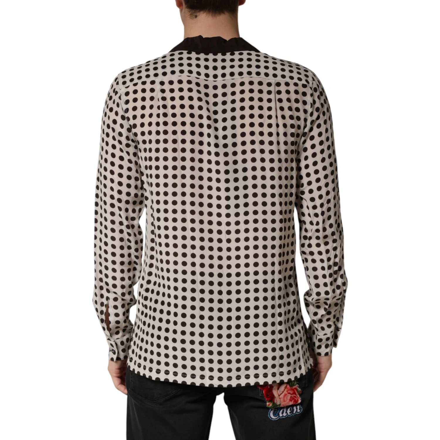 White Black Polka Dot Silk Men Casual Shirt