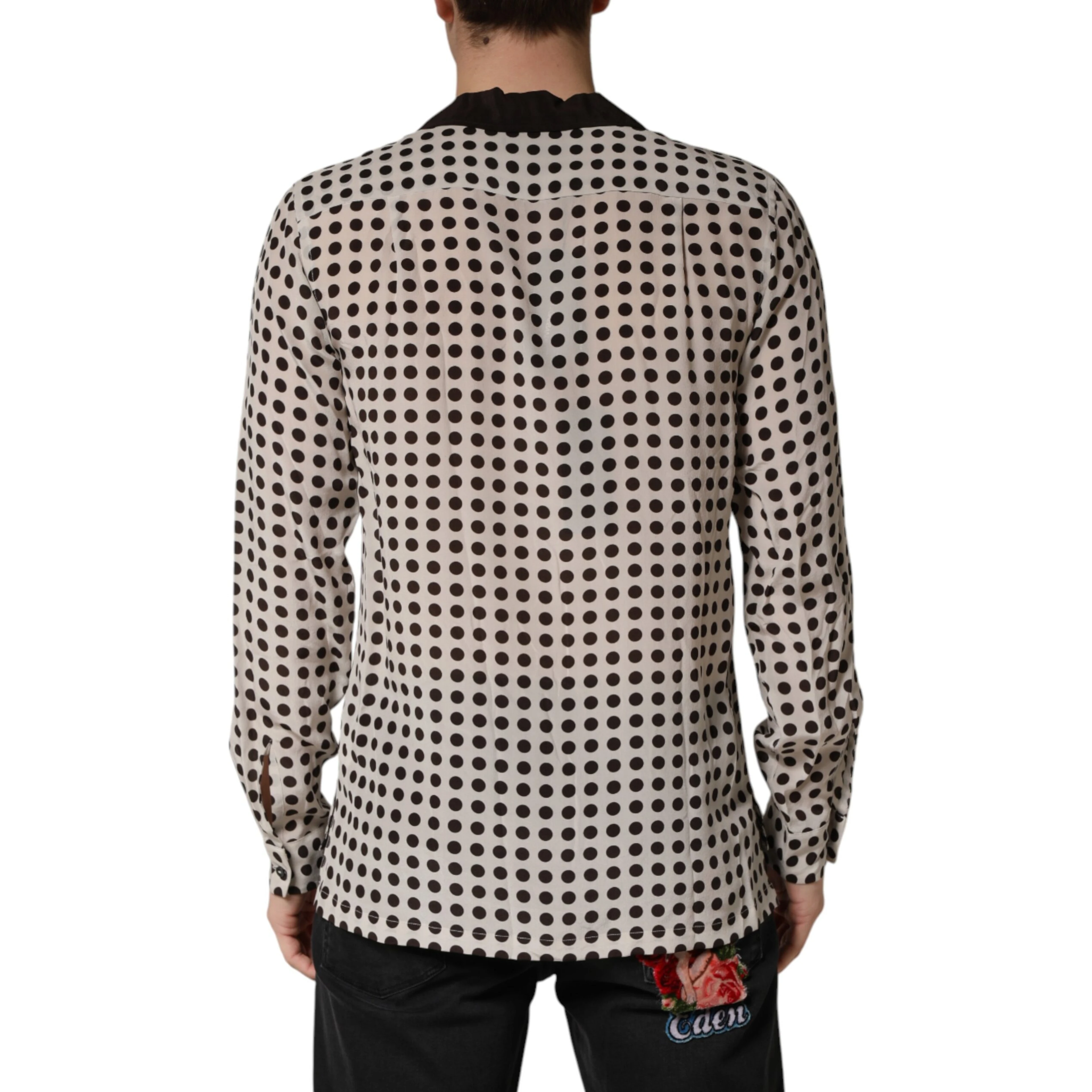 White Black Polka Dot Silk Men Casual Shirt