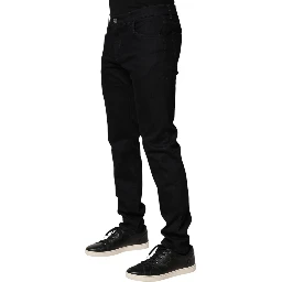 Black Floral Cotton Skinny Men Denim Jeans