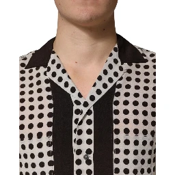 White Black Polka Dot Silk Men Casual Shirt