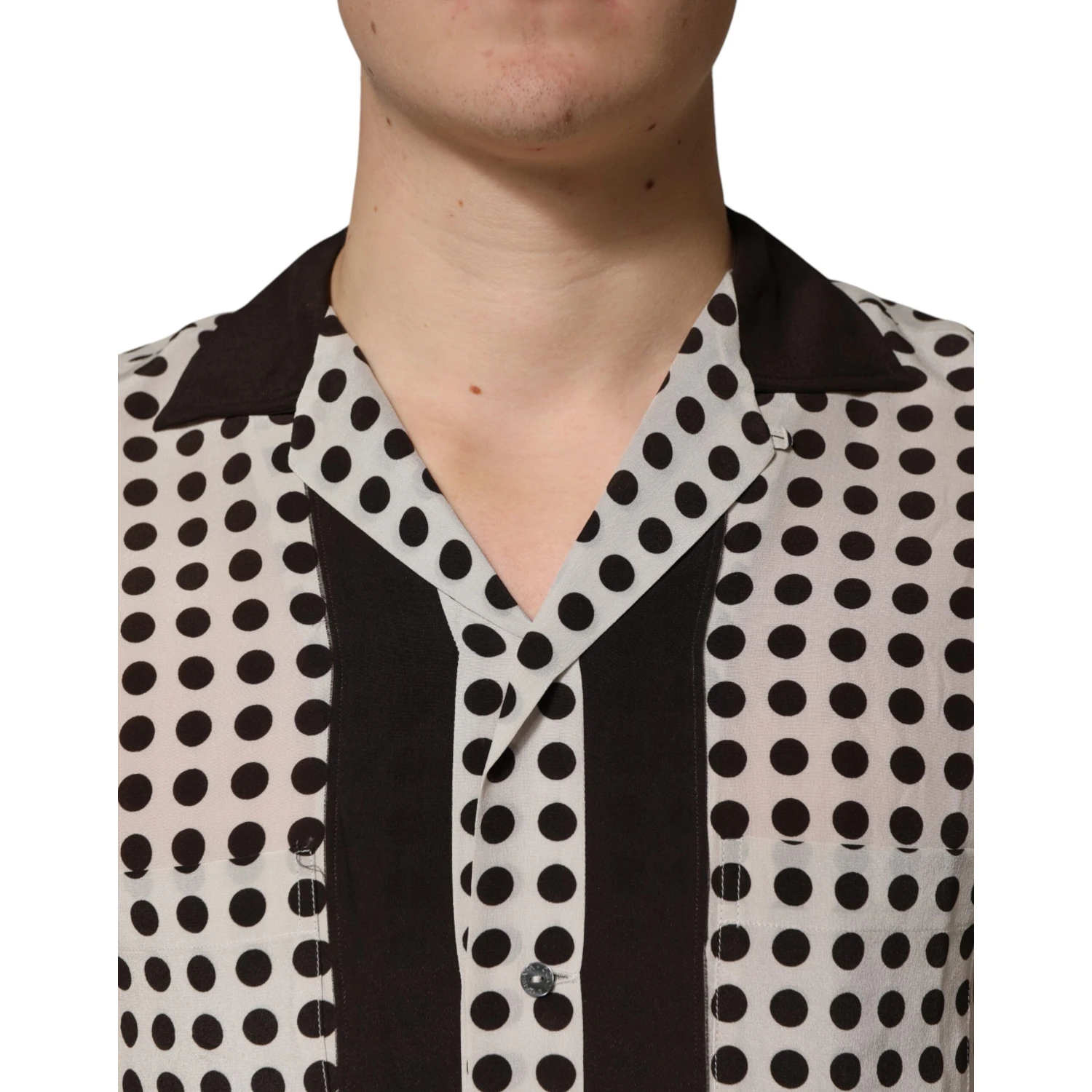 White Black Polka Dot Silk Men Casual Shirt