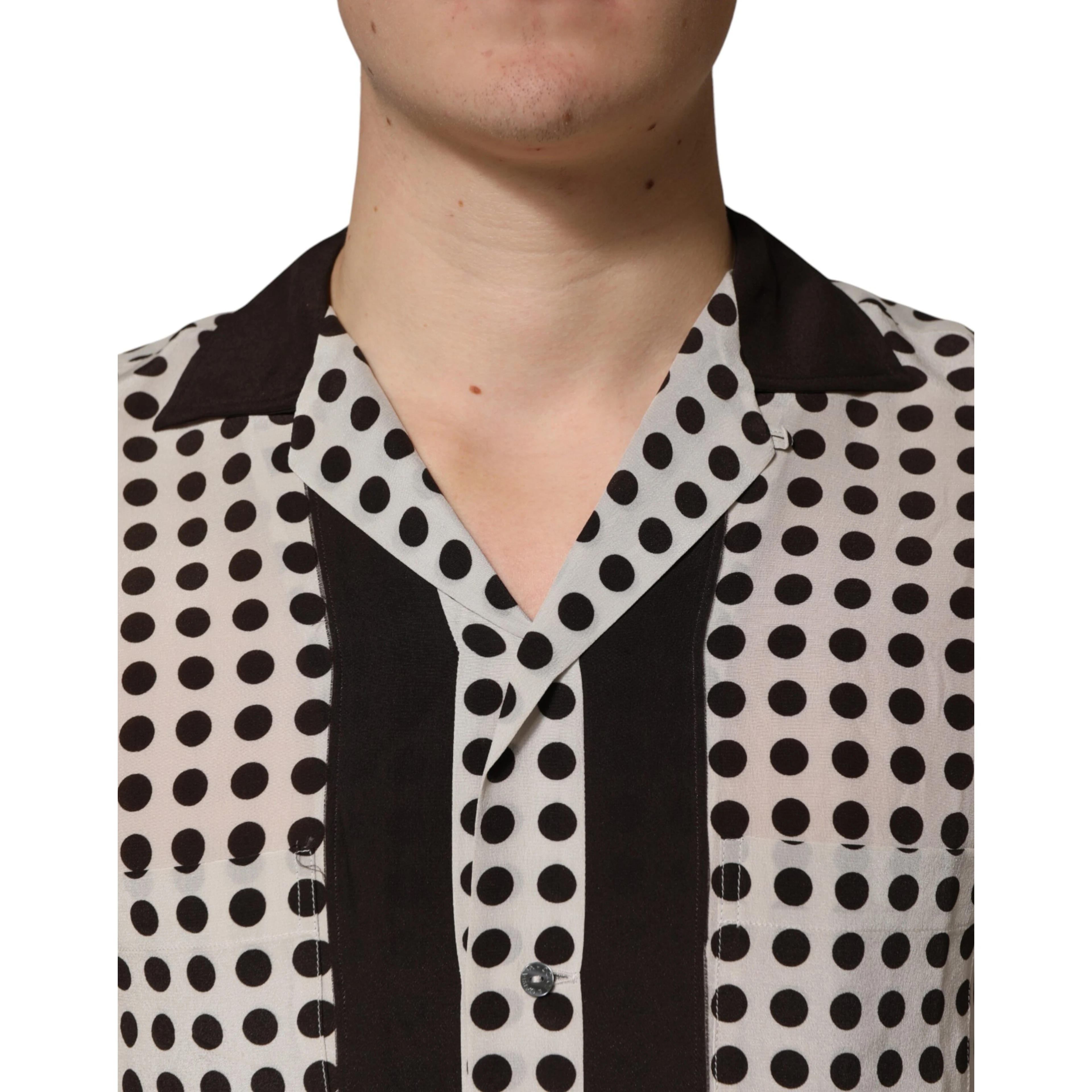 White Black Polka Dot Silk Men Casual Shirt