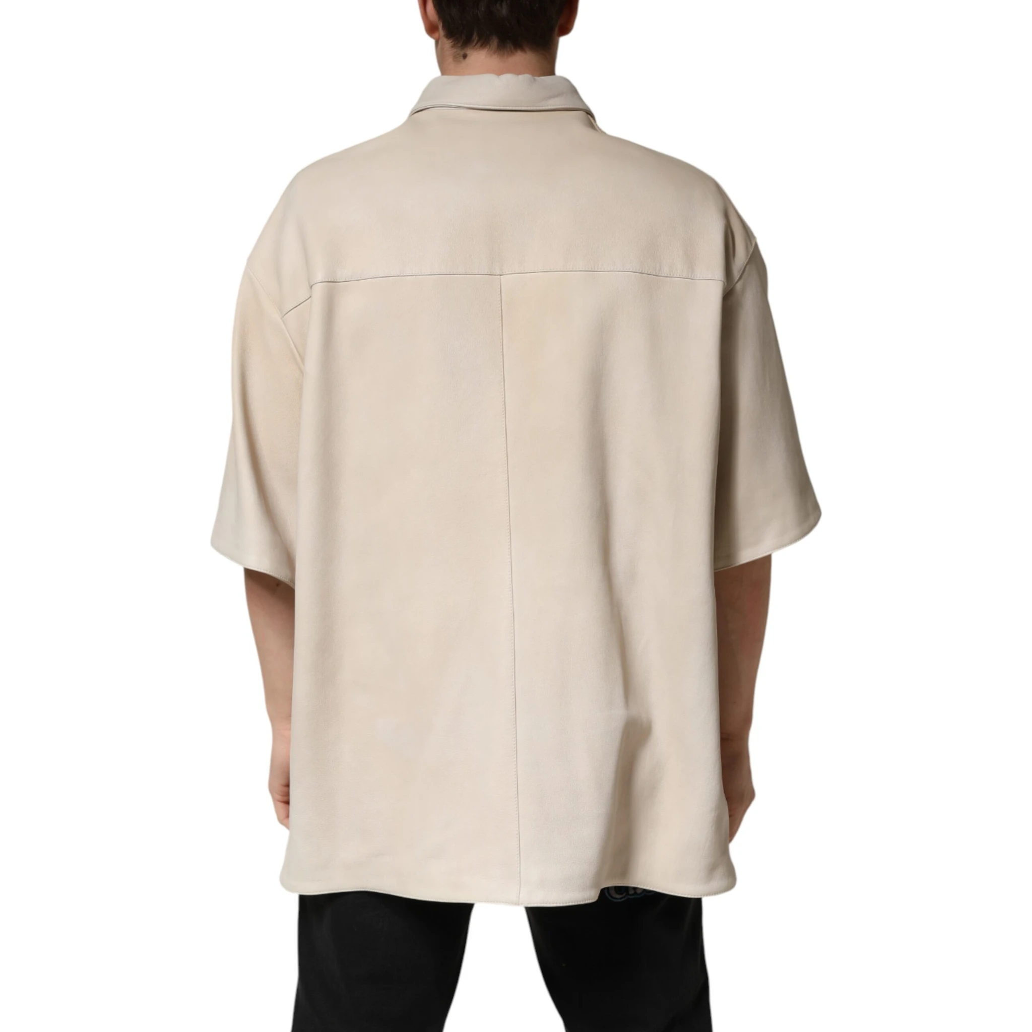 Beige Leather Button Down Men Casual Shirt