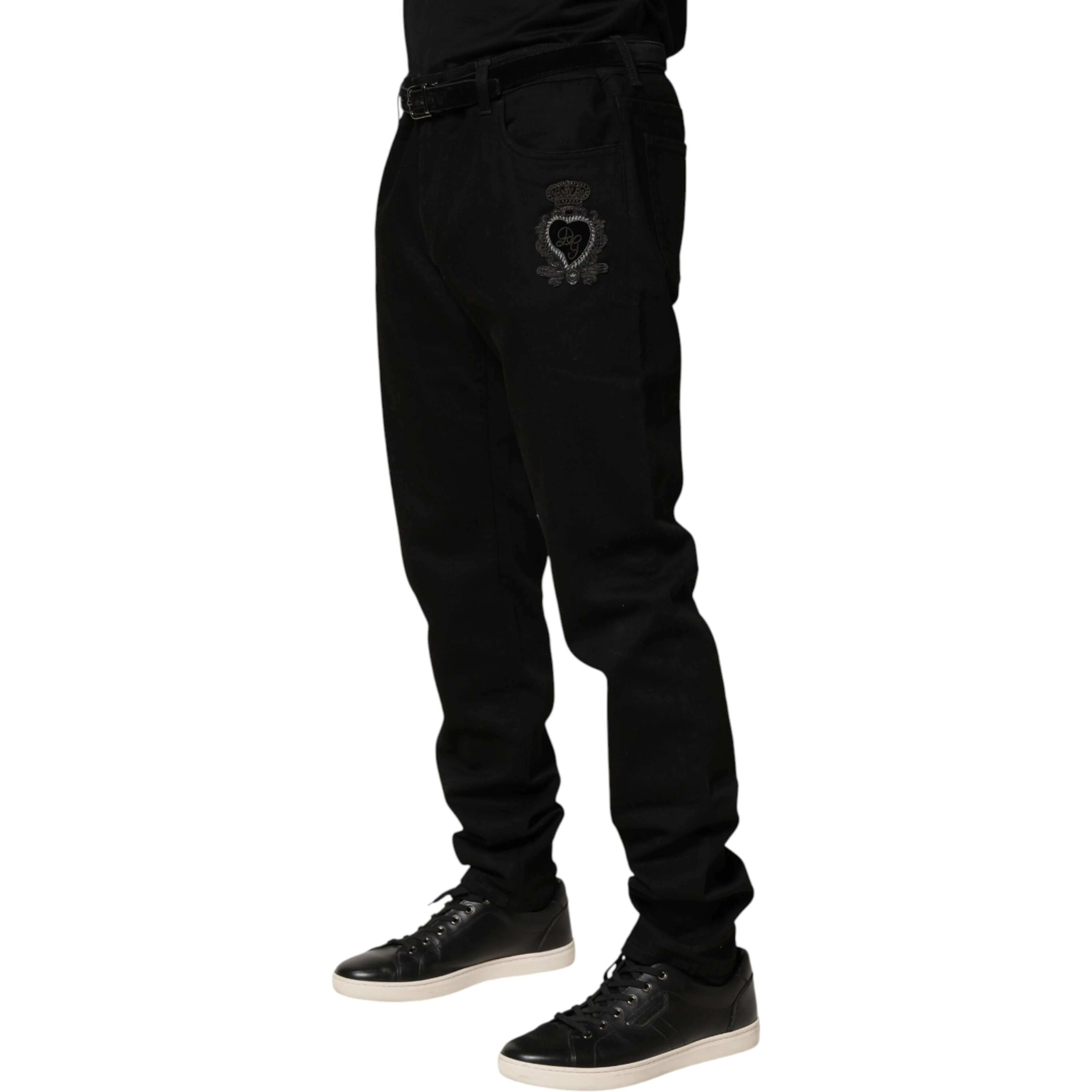 Black Sacred Heart Skinny Men Denim Jeans