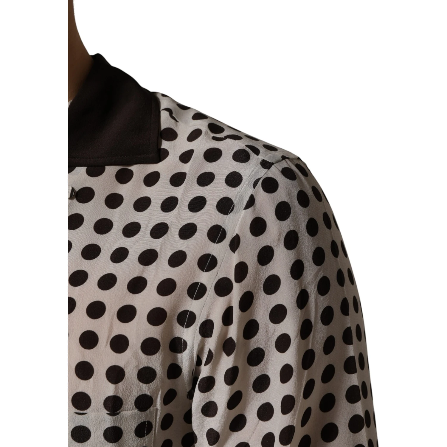White Black Polka Dot Silk Men Casual Shirt