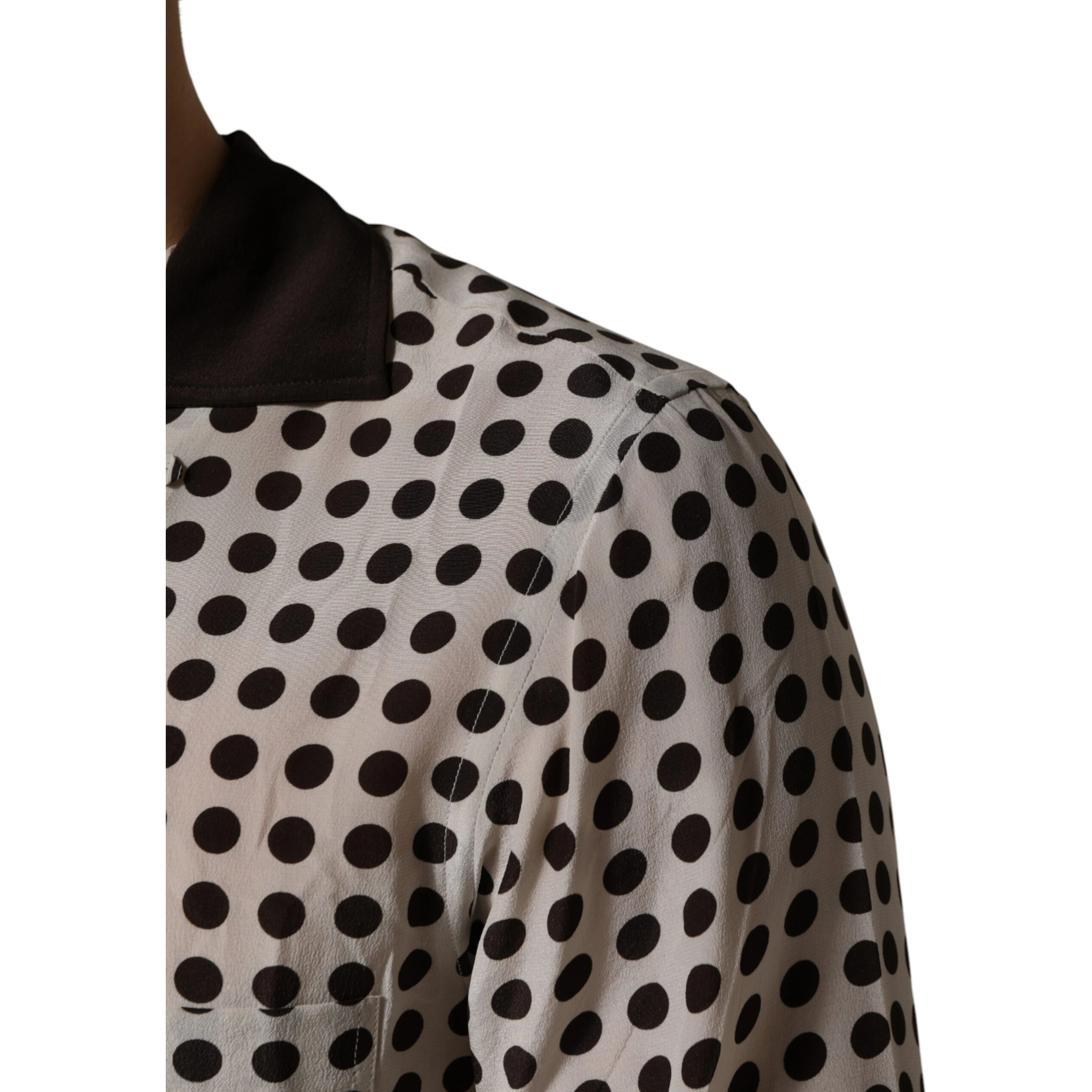 White Black Polka Dot Silk Men Casual Shirt