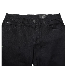 Black Floral Cotton Skinny Men Denim Jeans