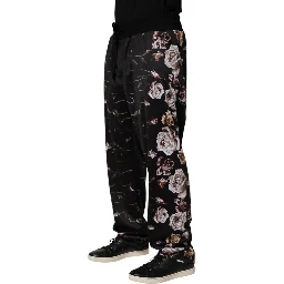 Black Floral Straight-Leg Chino Trouser Pants