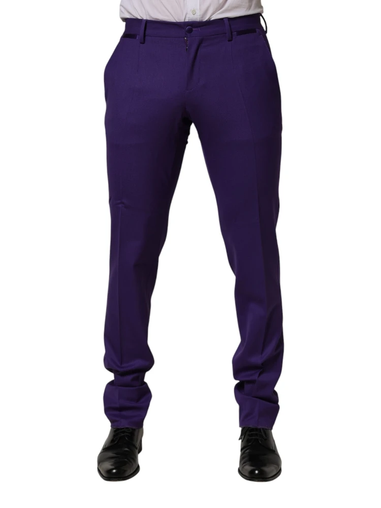 Purple Wool Skinny Dress Men Trouser Pants