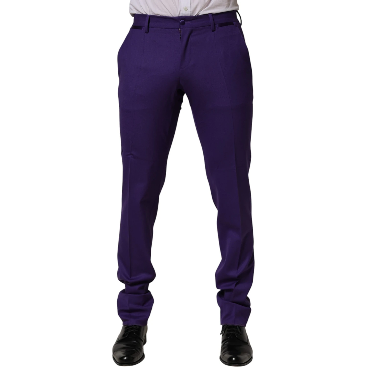 Purple Wool Skinny Dress Men Trouser Pants