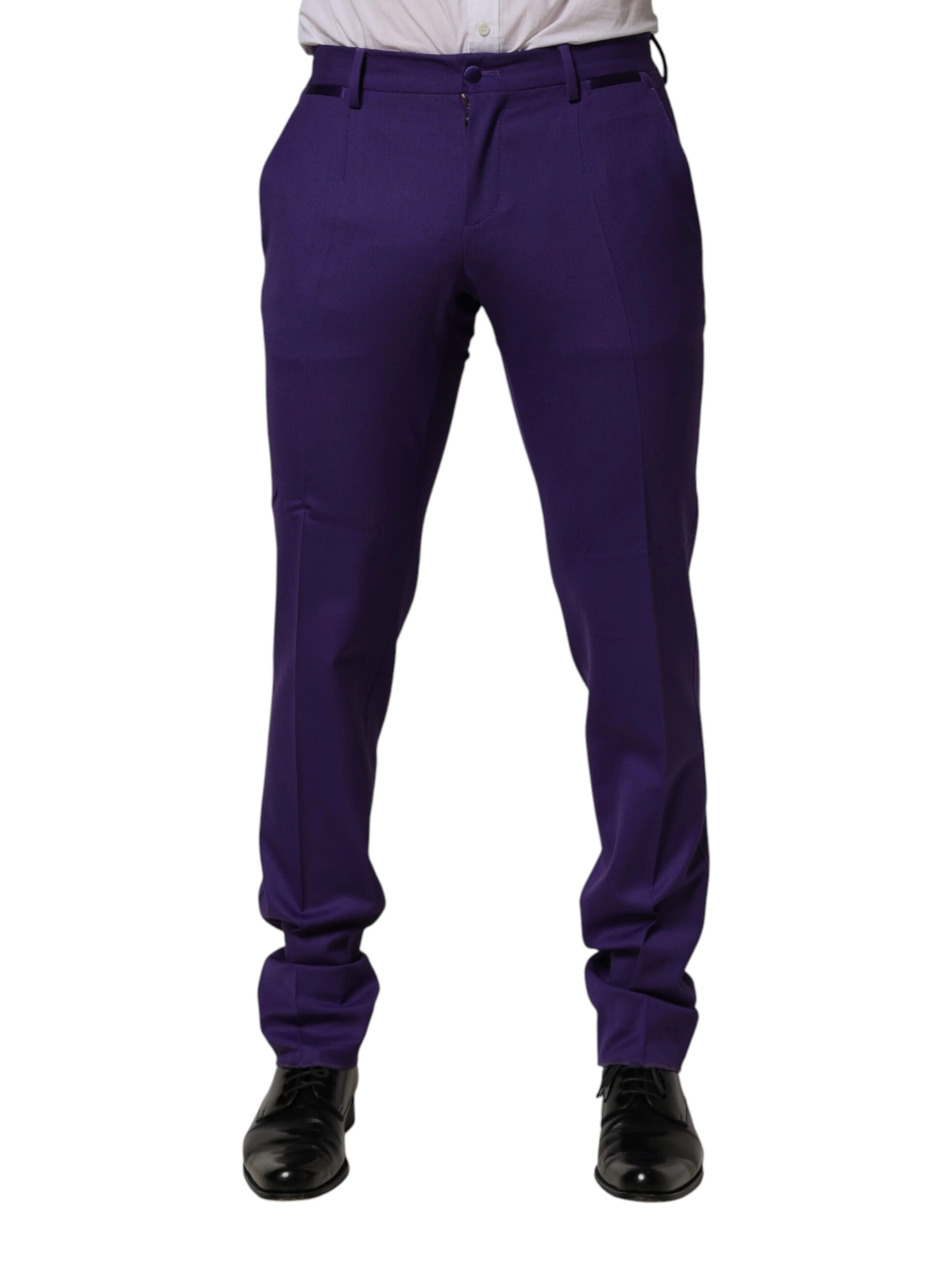 Purple Wool Skinny Dress Men Trouser Pants