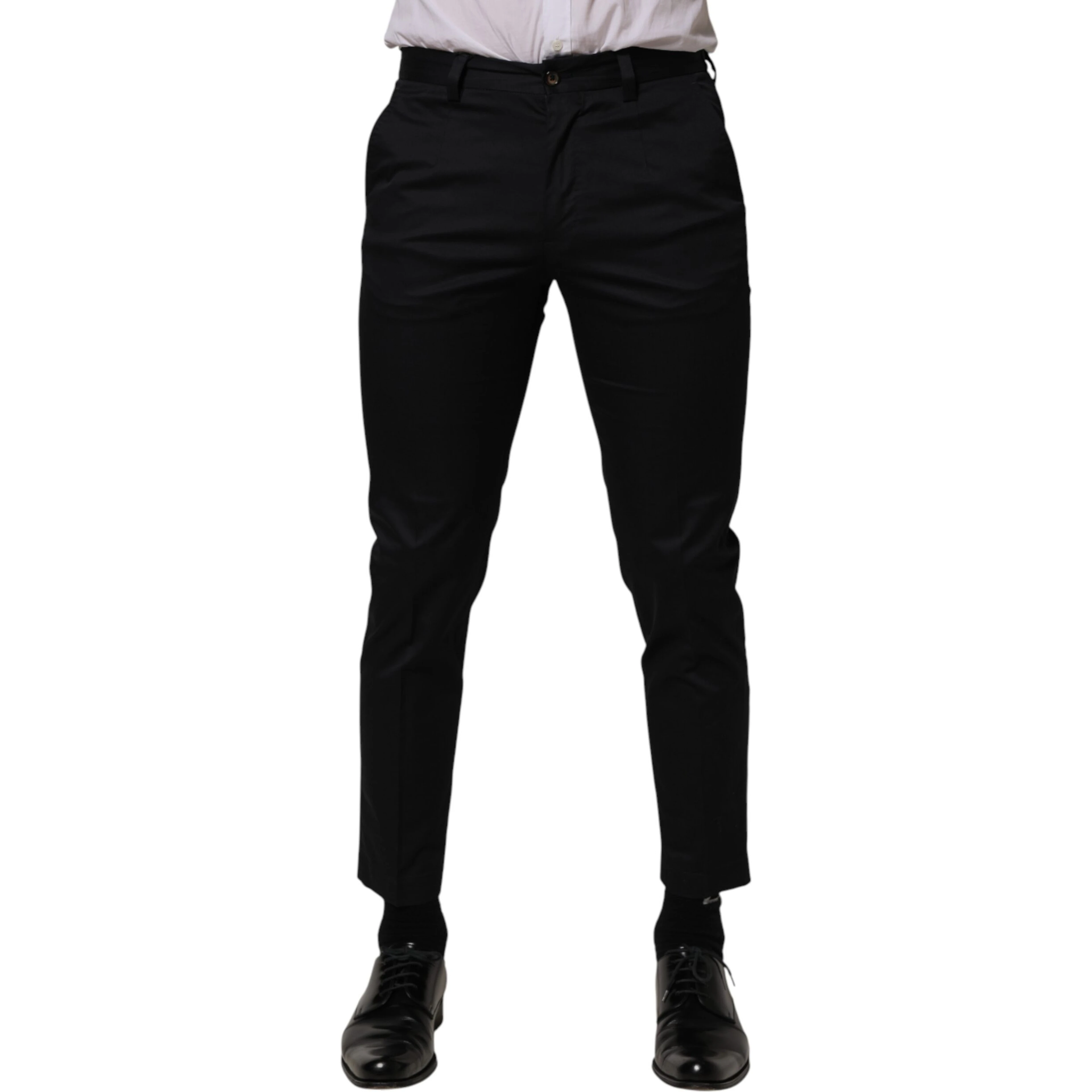 Dark Blue Cotton Skinny Dress Trouser Pants