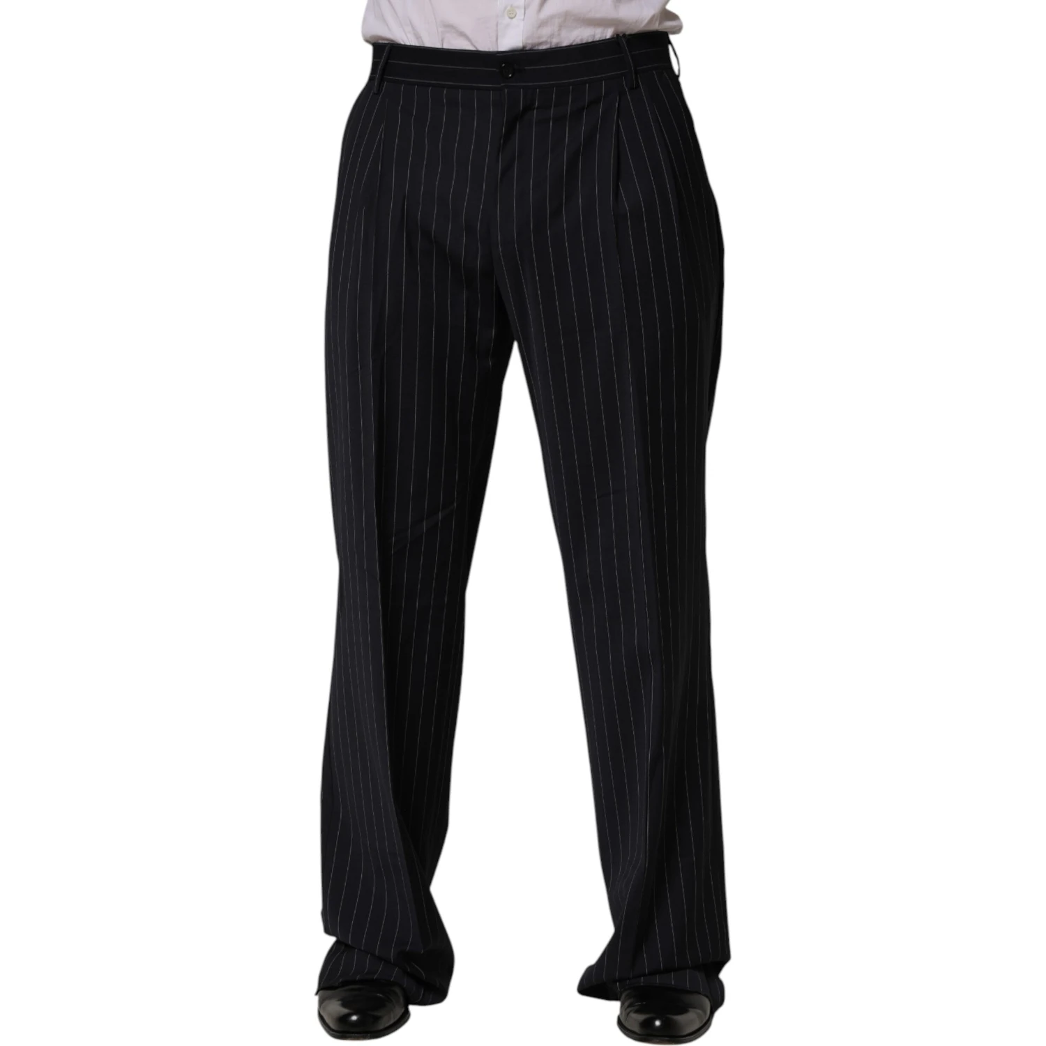 Black Stripe Straight Men Dress Trouser Pants