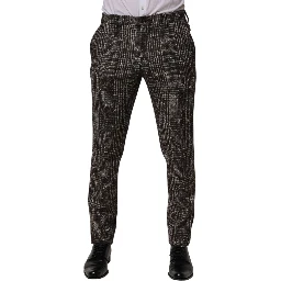 Brown Wool Plaid Skinny Dress Trouser Pants