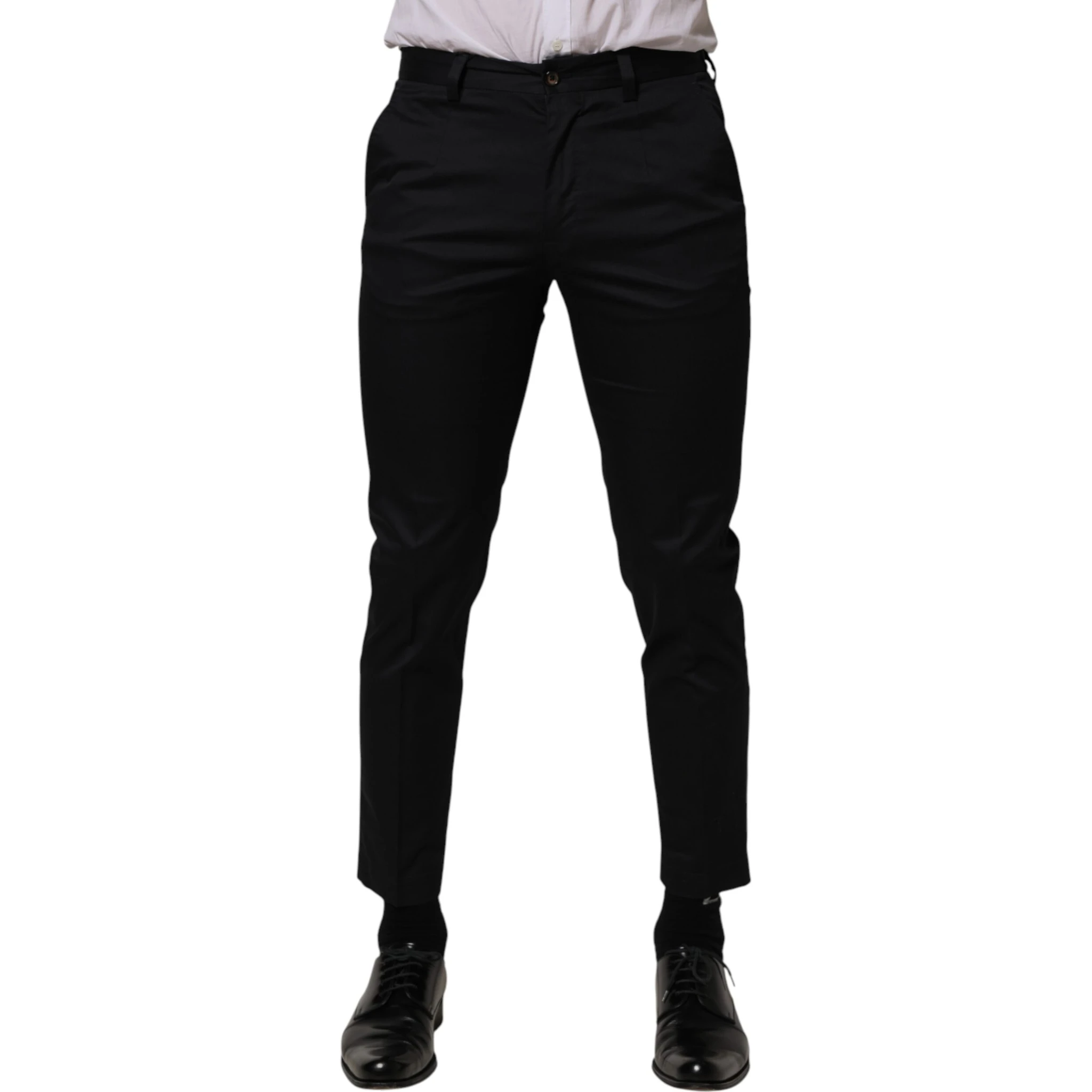 Dark Blue Cotton Skinny Dress Trouser Pants