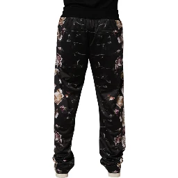 Black Floral Straight-Leg Chino Trouser Pants