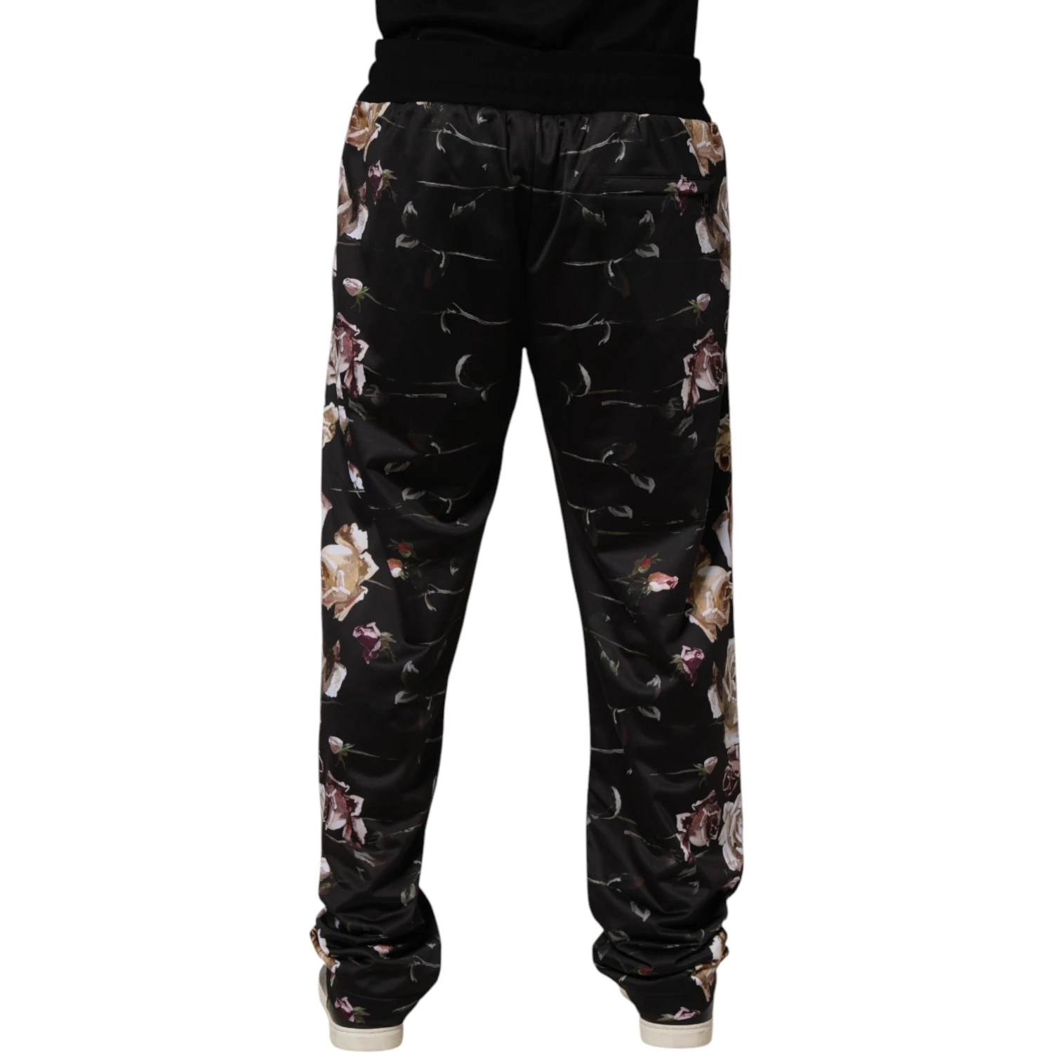 Black Floral Straight-Leg Chino Trouser Pants
