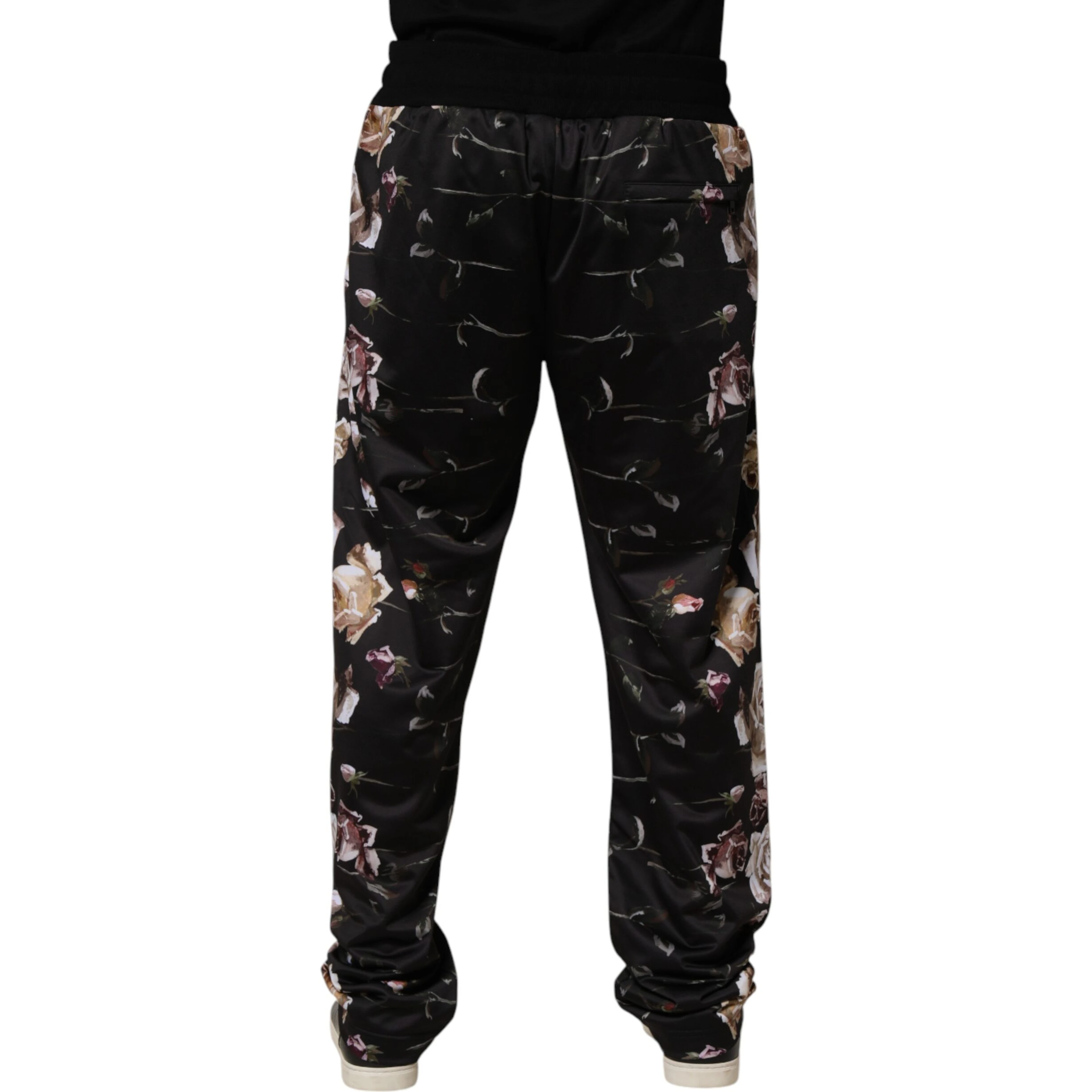 Black Floral Straight-Leg Chino Trouser Pants