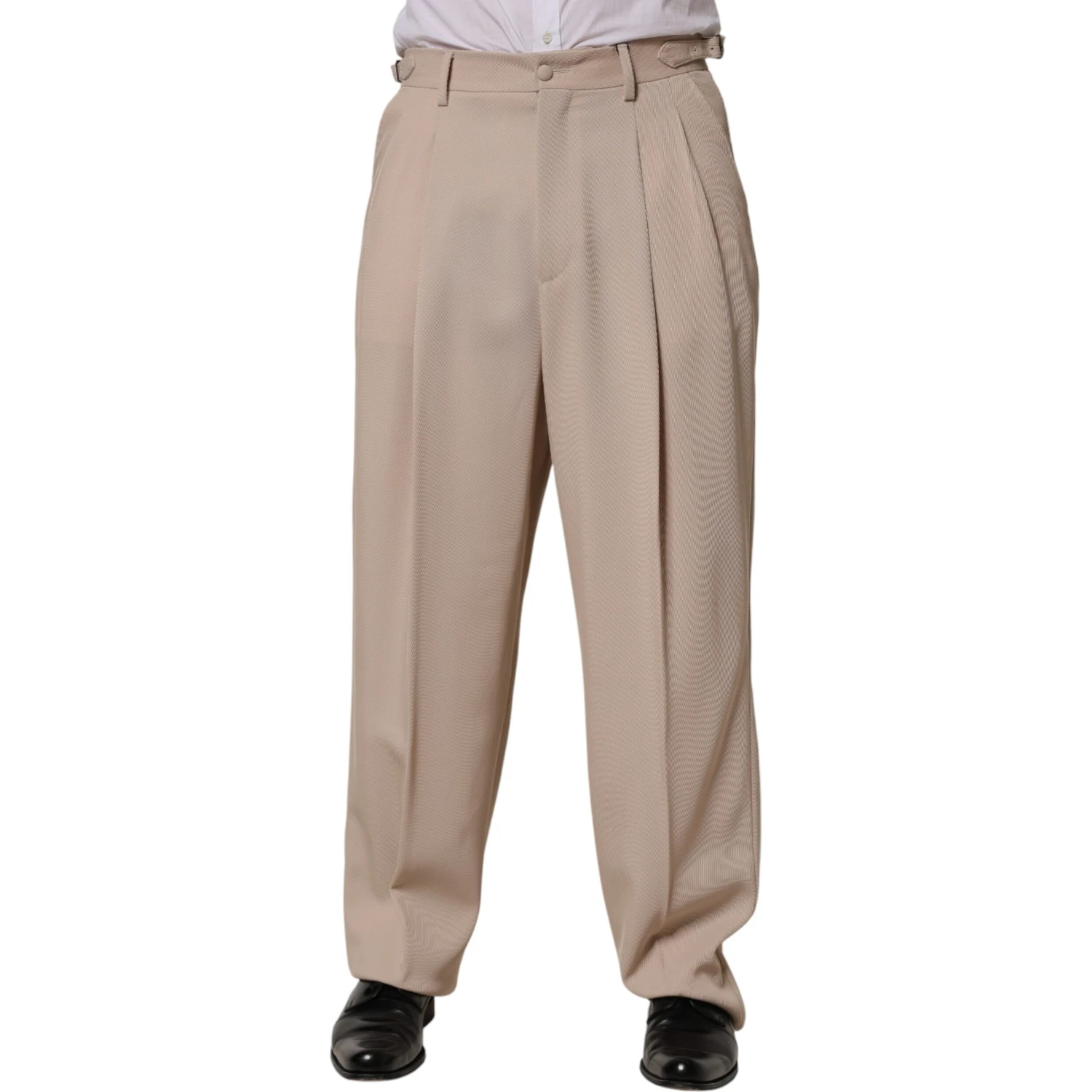 Beige Stretch Straight Men Dress Trouser Pants