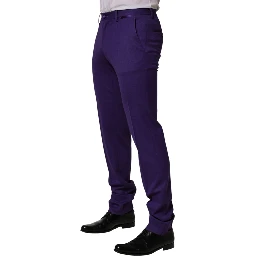 Purple Wool Skinny Dress Men Trouser Pants
