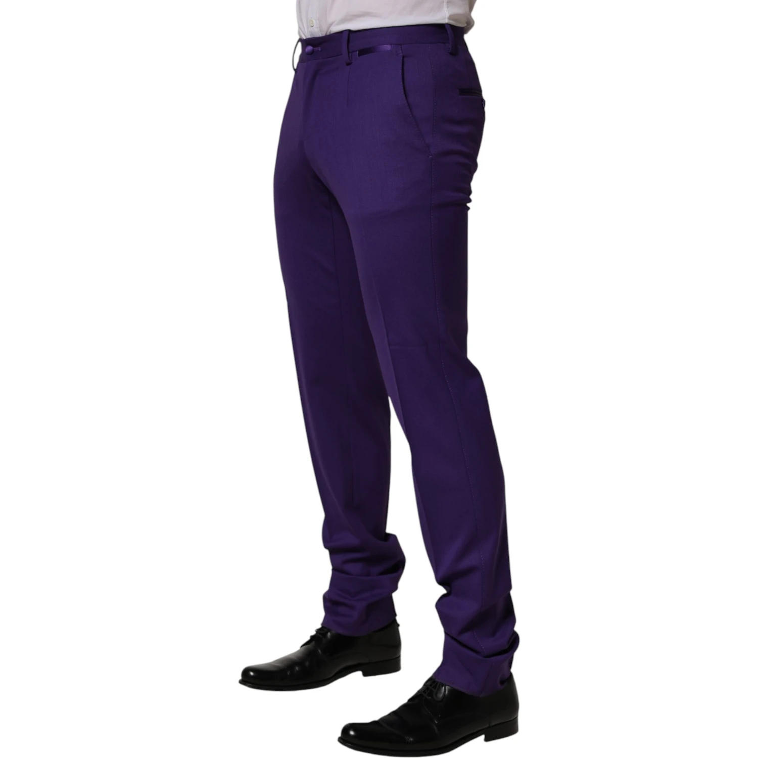 Purple Wool Skinny Dress Men Trouser Pants