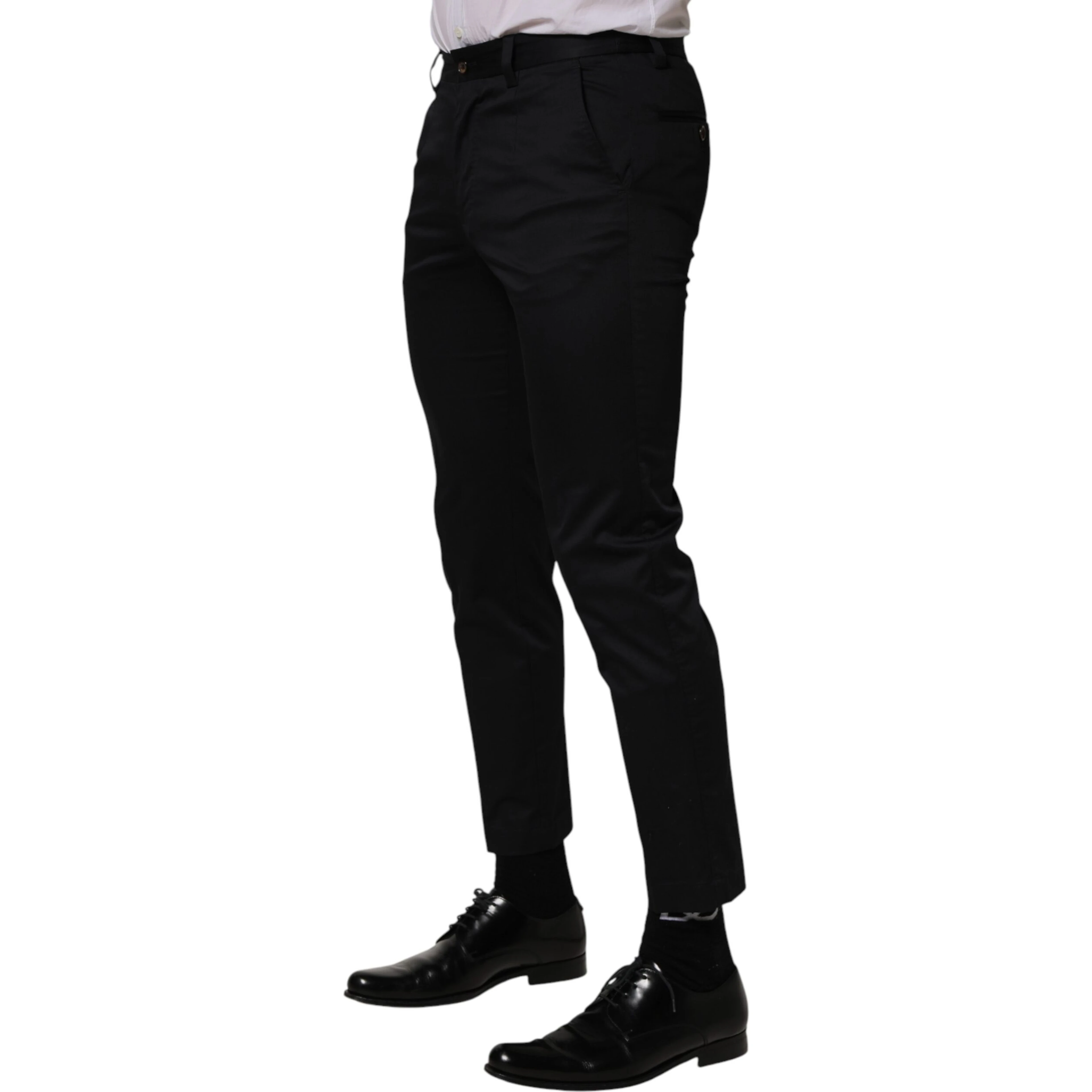 Dark Blue Cotton Skinny Dress Trouser Pants