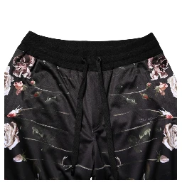 Black Floral Straight-Leg Chino Trouser Pants