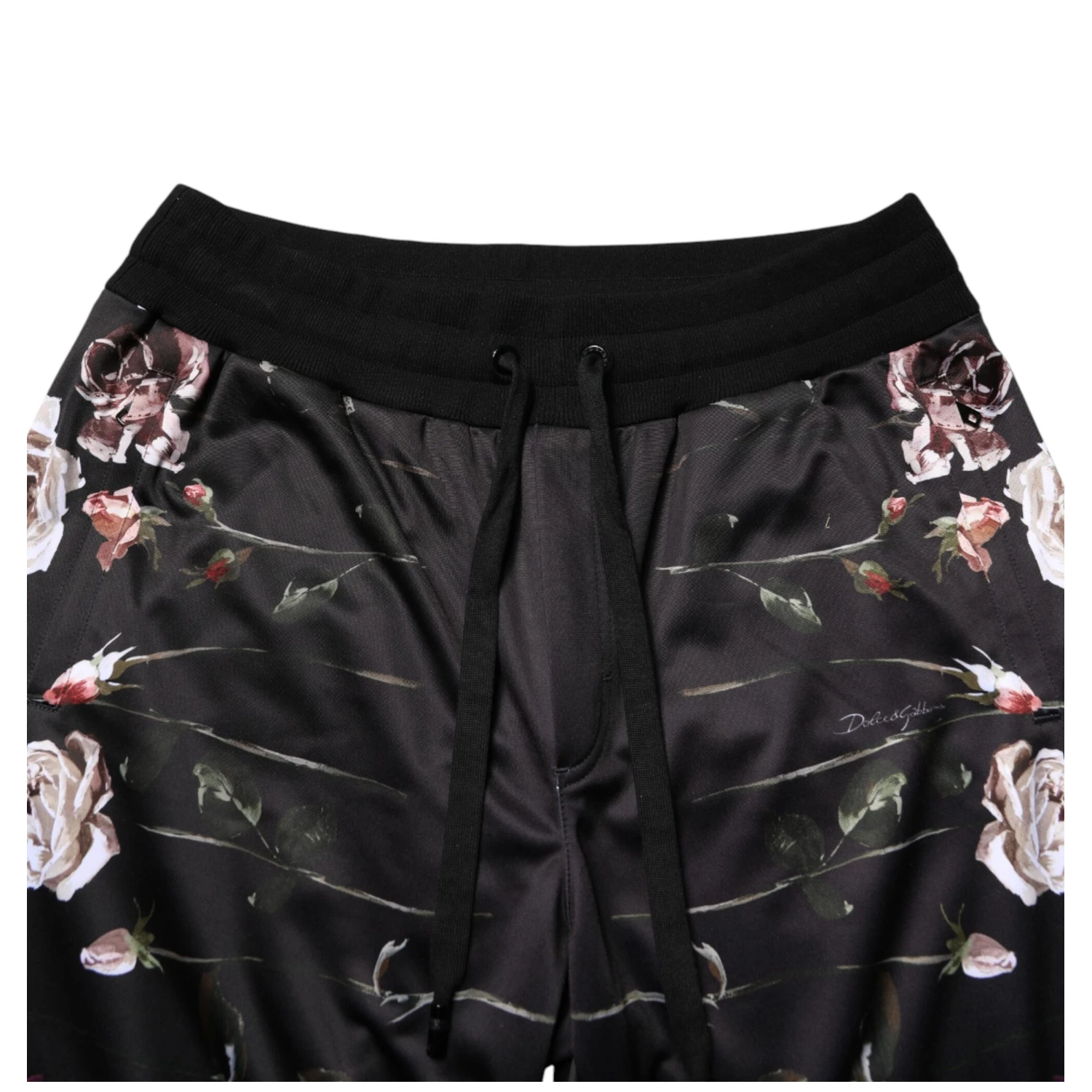 Black Floral Straight-Leg Chino Trouser Pants
